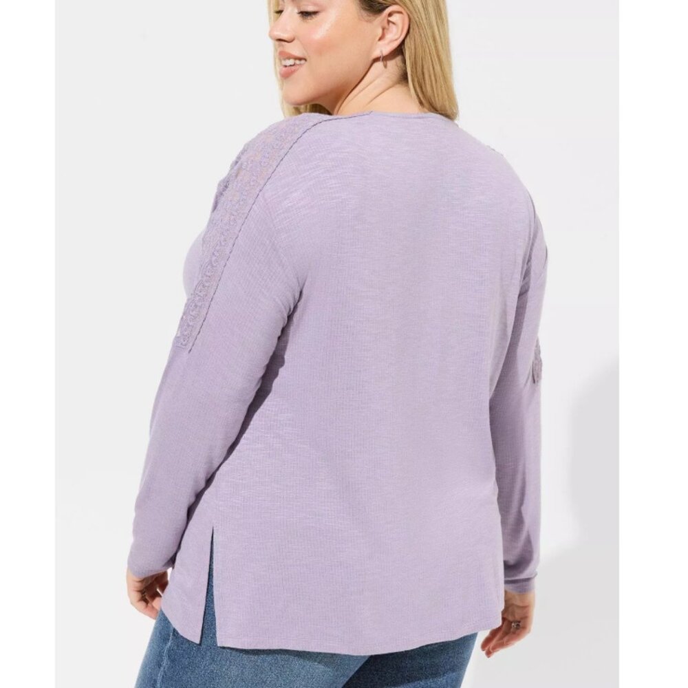 NWT Torrid 3 Super Soft Slub Long Sleeve Drop Shoulder Lace Yoke Top 3X 22 24 - Picture 4 of 10